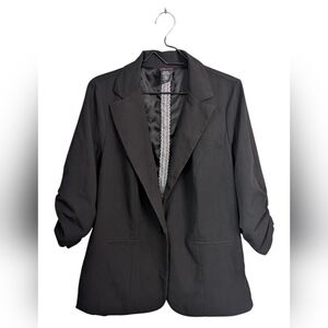 Torrid Black Blazer Plus Size 2X Ruched 3/4 Sleeve Office Career Classic Neutral